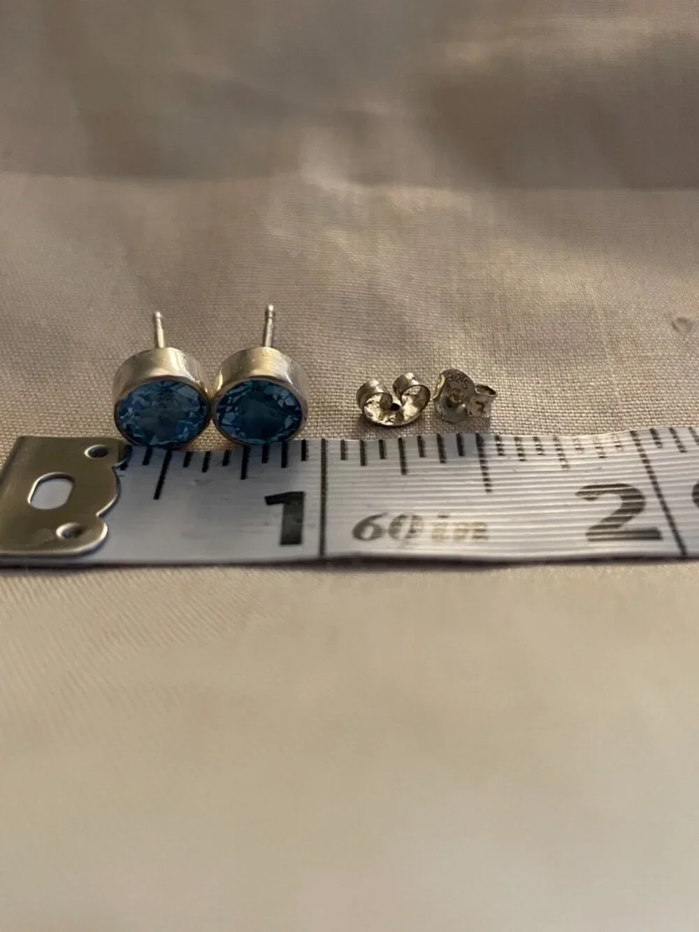 Vintage Sterling Silver Blue Topaz Earrings Retro Marked 925 4 grams Classic - Picture 6 of 8